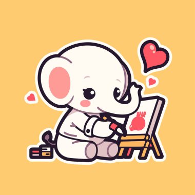 Şirin beyaz fare büyük bir kalple oturuyor ve gülümsüyor..