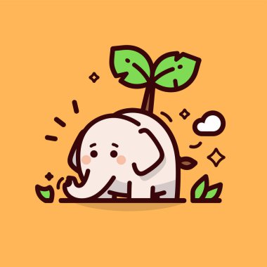 Şirin bebek fil karakteri. beyaz arkaplanda izole edilmiş çizgi film vektör illüstrasyonu.