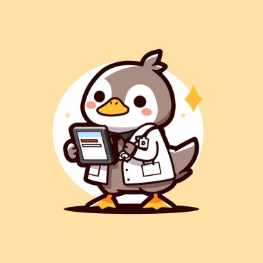 Güzel bir penguen elinde haplı bir pano ve bir pano tutuyor..