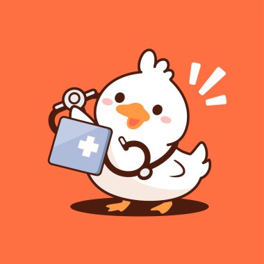 vektör karikatürü. Elinde steteskop olan sevimli doktor karakteri.