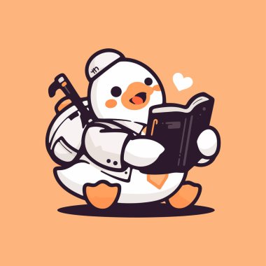 Sevimli penguen elinde kitap tutuyor.