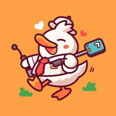 Mikrofonlu mutlu çizgi film tavuğu. illüstrasyon vektörü