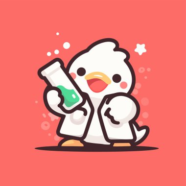 Ellerinde bir şişe süt tutan küçük şirin bir bebeğin çizgi film çizimi..