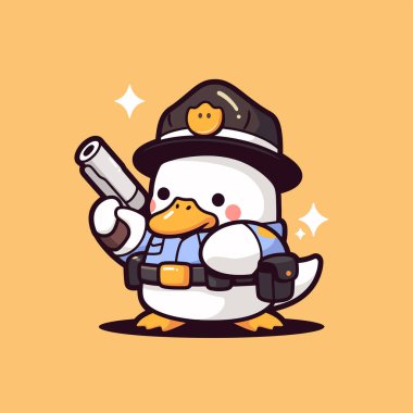 Silah tutan sevimli bir polis memuru.