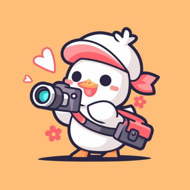 Sevimli bir çizgi film karakteri ve sevimli bir kamera.