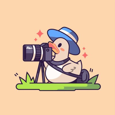 Kameralı şirin bir çizgi film kamerası. vektör illüstrasyonu