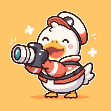 Çizgi film ördeği fotoğraf çekiyor.