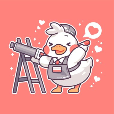 Elinde fırça tutan sevimli çizgi film kuşu.