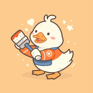 Elinde fırça tutan sevimli ördek.