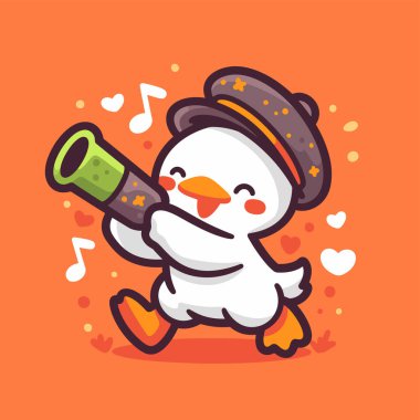 Şirin tavuk maskotu çizgi film tasarımı vektör çizimi