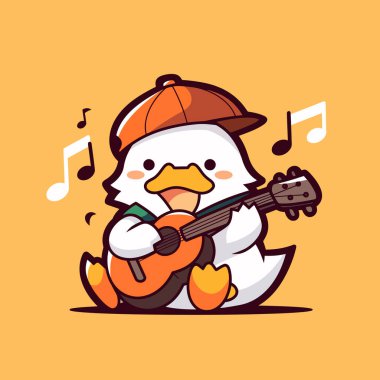 Gitar çalan sevimli tavuk. vektör illüstrasyonu