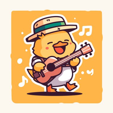 Gitarlı sevimli ukulele karakteri