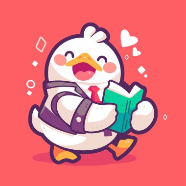 Okuma kitabı olan sevimli bir çizgi film karakterinin vektör çizimi.