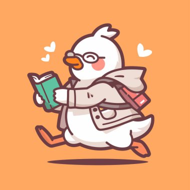 Kitap ve sırt çantalı sevimli çizgi film karakteri, vektör illüstrasyonu