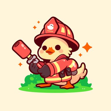 İtfaiyeci ile çizgi film tavuğu.