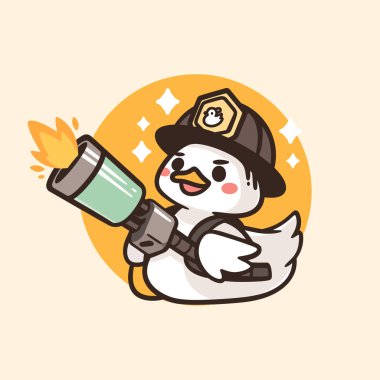 Güzel bir çizgi film karakteri, elinde silah tutan bir itfaiyeci..