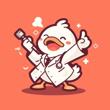 Stetoskop ve mikrofonlu mutlu çizgi film doktoru. vektör illüstrasyonu.