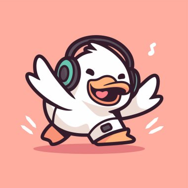 Şirin ördek çizgi film karakteri. Gri arkaplanda izole edilmiş vektör çizimi