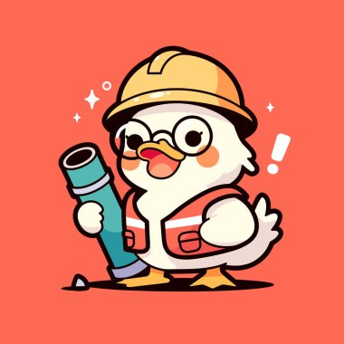 Elinde kürek tutan miğferli şirin tavuk.