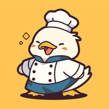 Mutlu tavuk şefi çizgi film karakteri çizimi.