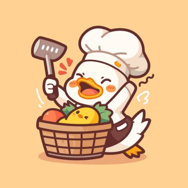 Bir sepetli mutlu şirin tavuk