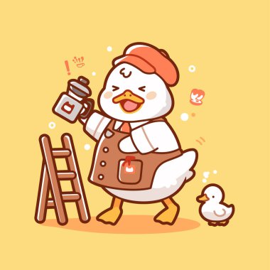 Sevimli tavuk kamerayı tutuyor ve fotoğraf çekiyor.