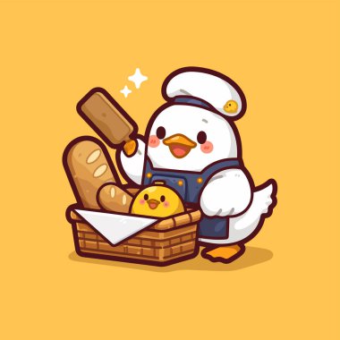 Mutlu çizgi film tavuğu Sepetli ve yumurtalı.