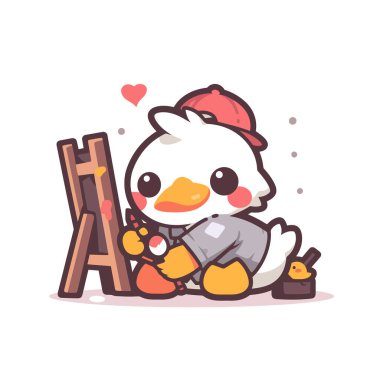 Büyük bir kuşla şapkalı mutlu Çin tavşanı. vektör illüstrasyonu