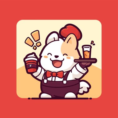 Bir kafede bira içen sevimli çizgi film kedisi..