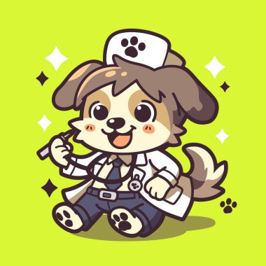 Kemikli şirin bir çizgi film köpeği. Doktor. vektör illüstrasyonu