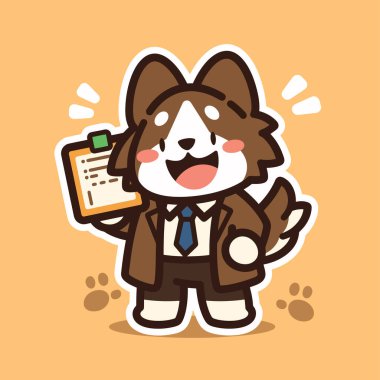 Dizüstü bilgisayarı olan sevimli bir çizgi film köpeği. vektör illüstrasyonu.