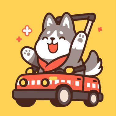 Araba kullanan sevimli bir köpek. vektör illüstrasyonu