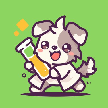 Bir şişe suyla sevimli sevimli bir köpek.