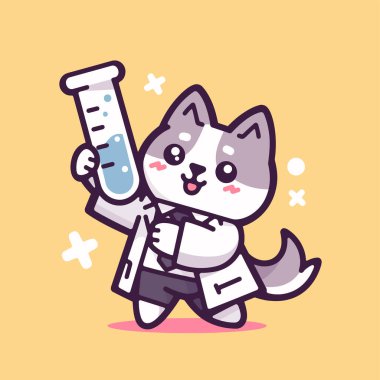 Şırıngayla test tüpünde sevimli bir kedi.