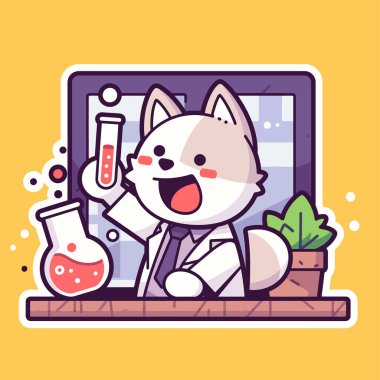 Laboratuvar karikatürlü sevimli hayvan bilimi test tüpü