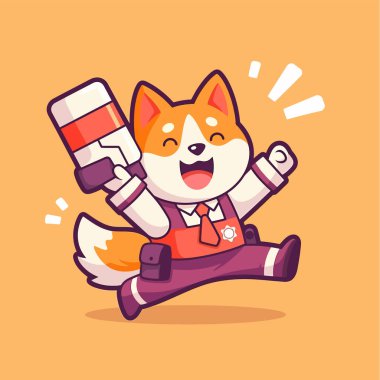 Elinde bir poşet kahveyle sevimli bir köpek..