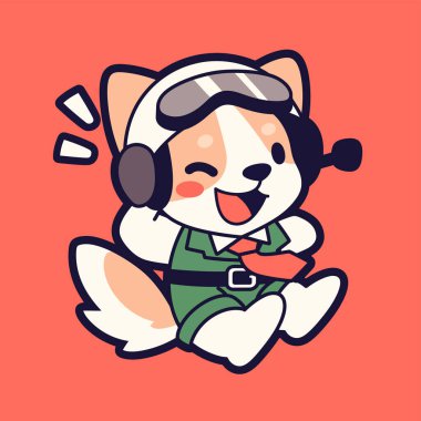 Kulaklıklı sevimli köpek çizgi filmi. Köpek karakterinin vektör çizimi. Çocuklar için maskot logosu.