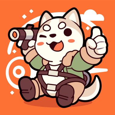 Silah karikatürü vektör illüstrasyonlu şirin köpek.