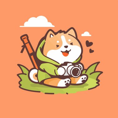 Japon kimonosu giymiş şirin bir çizgi film köpeği..