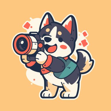 Elinde silah tutan sevimli çizgi film köpeğinin vektör çizimi