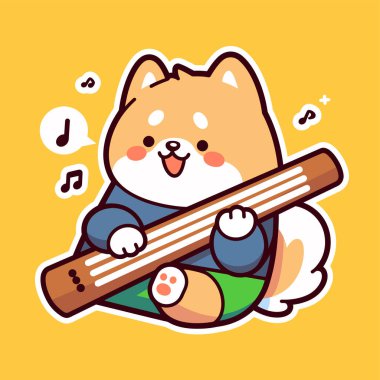 Gitarlı sevimli çizgi film köpeği. vektör illüstrasyonu