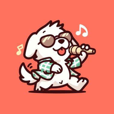 Bir fincan kahveyle köpeğin vektör çizimi