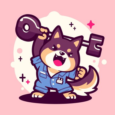 Halterli şirin bir köpek. Çizgi film tarzında vektör illüstrasyonu.