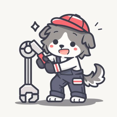 İngiliz anahtarlı şirin bir çizgi köpeğin vektör çizimi