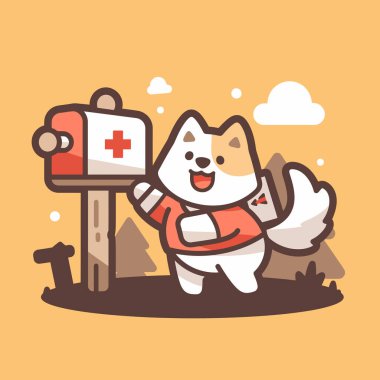 Sevimli köpek kutusu ve haç işareti.