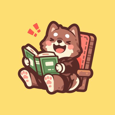 Kitap okuyan sevimli bir köpek.