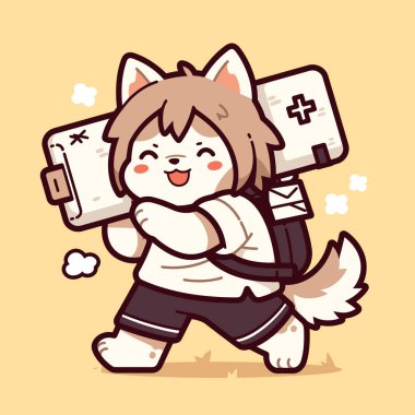 çizgi film karakteri, elinde akıllı telefon tutan bir köpek.