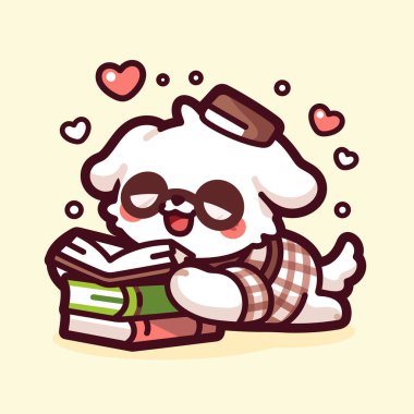 Kitaplı sevimli çizgi film tavşanı.