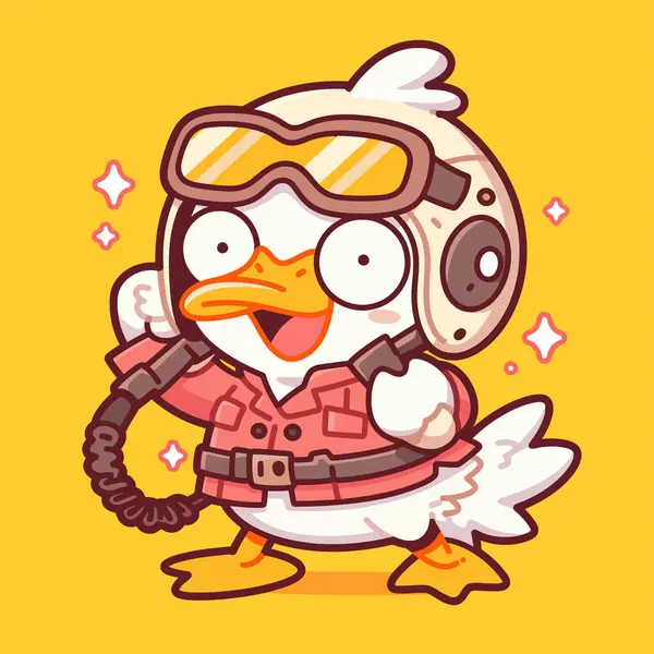 Ördekli, güneş gözlüklü sevimli bir çizgi film karakteri. çizgi film biçimi vektör illüstrasyonu