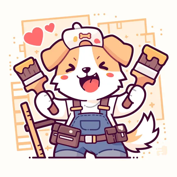 Beyzbol kostümü ve köpeği olan sevimli bir çizgi film köpeği. vektör illüstrasyonu